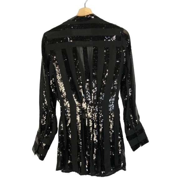 Zara Black Draped Sequin Wrap Long Sleeve Blouse S - Picture 3 of 5